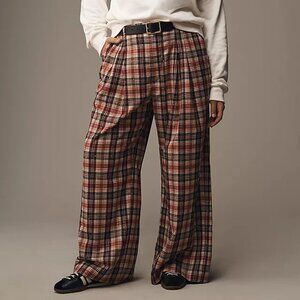 NWT Anthropologie Maeve Plaid Wide-Leg Trousers - Red and Brown